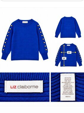 Liz Claiborne Royal Blue Ribbed Gold Button Sleeve Sweater 1X